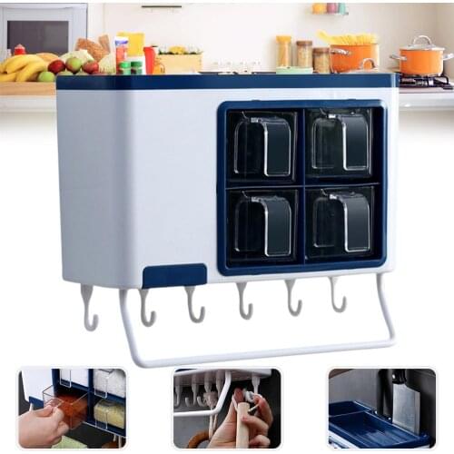Kitchen Storage Rack Wall Mount Spice Rack Organizer Sugar Bowl Salt Shaker Seasoning Container Spice Boxes Kitchen Supplies
