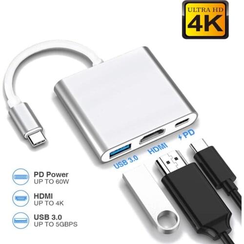 LYBALL Type C to HDMI Multiport Converter with USB 3.0 Port and USB C Charging Port for MacBook/Chromebook Pixel/Huawei/Samsung