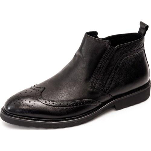 Men Genuine Cow Leather Chelsea Boots Ankle Luxury Trainers Spring Wedding Shoes Zip Male Business Casual Shoes Boots