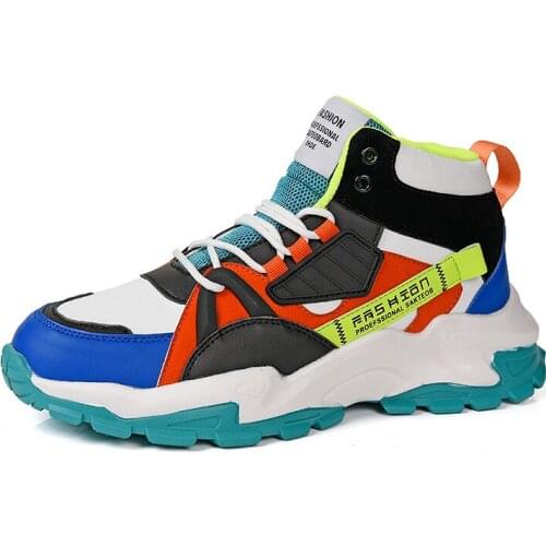 High Top Platform Men Tennis Shoes Breathable Thick Sole Chunky Male Sneakers Gym Waterproof Leather Sport Boots Tenis Masculino