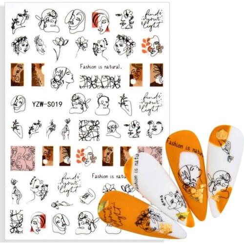 1 Sheet Abstract Lady Face Nail Decals Water Black Leaf Sliders Paper Nail Art Decor Sticker Manicures Foils Decoration