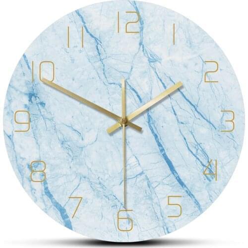 Nordic Marble Texture Printed Wall Clock Blue Home Decor Living Room Clock Modern Simple Wall Art Silent Wall Clock