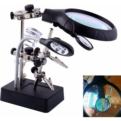 Desk Lamp Welding 3 Kinds Lens Magnifying Glass 5 LED Clip Loupe Hand Solder Iron Holder Illuminated Magnifier Station Lights