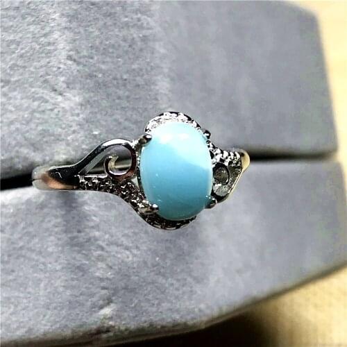 Top Natural Blue Larimar Beads Ring Jewelry For Woman Man Silver 7x5mm Dominica Water Pattern Gemstone Adjustable Ring AAAAA