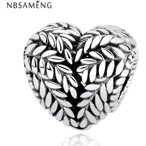 NBSAMRNG 100% 925 Sterling Silver Bead Charm Icon Of Nature Leaf Heart Love Beads Fit Original Women Bracelet Jewelry