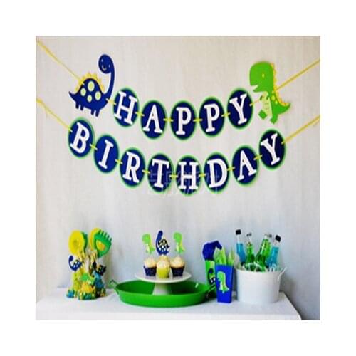 New kids children Birthday Cartoon Dinosaur Banners Flag Bunting HAPPY BIRTHDAY Party Garland Photo Booth Props