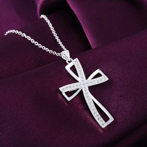 New 925 Sterling Silver 18 inches AAA Zircon Elegant cross pendant Necklace For Women Fashion Jewelry Christmas Gifts
