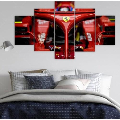 5 Panel Formula 1 F1 Ferrari Vettel Raikkonen Posters Decorative Canvas Wall Art Pictures Decoration Living Room Home Decor