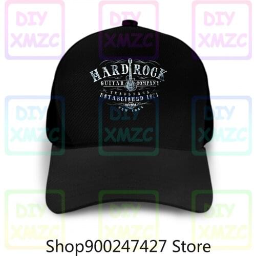 Retro Mens Black Baseball Cap Hard Rock Guitar Company New York Hats Mens Small
