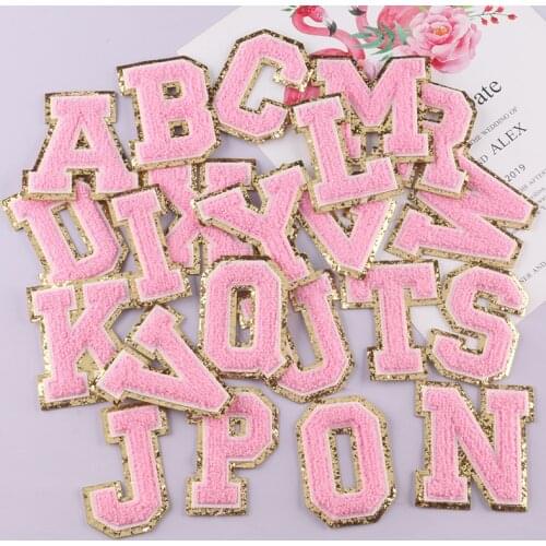 Pink Alphabet Letters Patches Sequins Big Patch Iron on Clothes Handmade Jackets Jeans Backpack Needlework