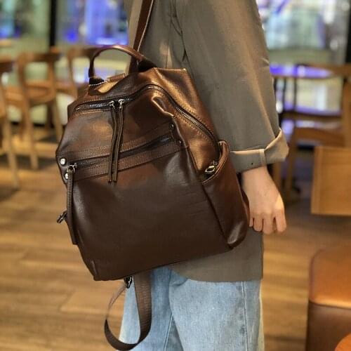 YourSeason Genuine Leather Shoulder Bag Ladies 2021 Retro Large Capacity Womens Soft Cowhide Travel Backpack