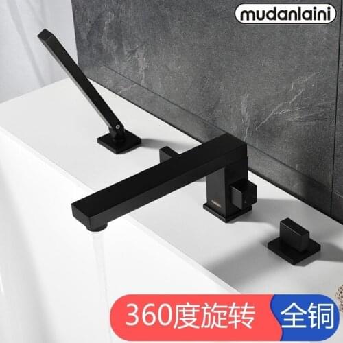 Bathtub Hot And Cold Type Water Tap Full Copper Part Style Four Hole Cylinder Edge Dumb Black Shower Room Shower Shower Four