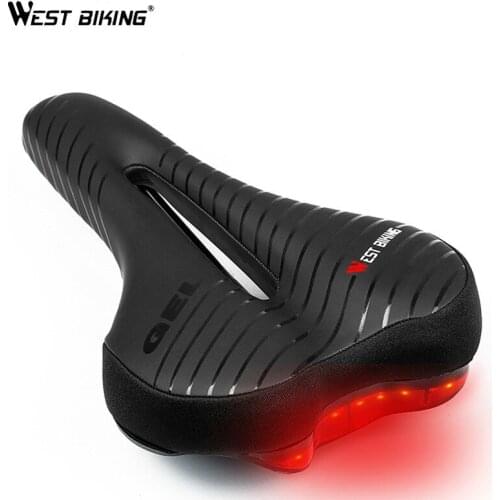 WEST BIKING Bicycle Saddle Taillight MTB Mountain Road Bike Waterproof PU Leather High-Elastic GEL Cushion Soft Cycling Saddle