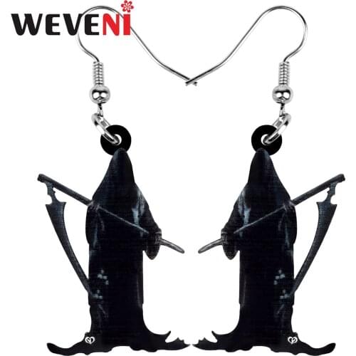 WEVENI Acrylic Halloween Grim Reaper Earrings Long Dangle Drop Jewelry For Women Girls Teens Novelty Festival Gift Accessories