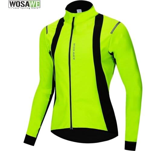 WOSAWE Soft Shell Fleece cycling Jackets Winter MTB Bike Breathable Green Windbreaker Windproof Waterproof Pockets Bike Jacket