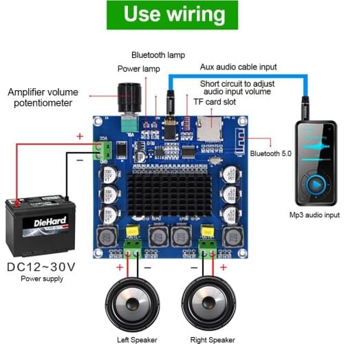 XH-A105 Bluetooth 5.0 TDA7498 digital amplifier board 2x100W Stereo Audio AMP Module Support AUX board Potentiometer