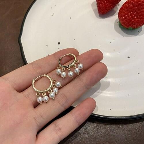 LOVOACC French Vintage Imitation Pearl Earrings for Women Gold Color Hooks Circle Tassel Hoop Earrings Party Wedding Jewelry