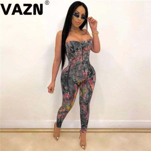 VAZN 2020 New Arrival Sexy Club Joker Vintage Young Halter Sleeveelss Backless Open Style Elastic Women Long Pencil Jumpsuits