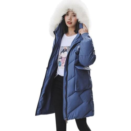 Women Winter 2019 Coats FashionLoose Cotton Clothing Big fur Collar Thickening Womens Parkas High Quality Long Winter Coat Women