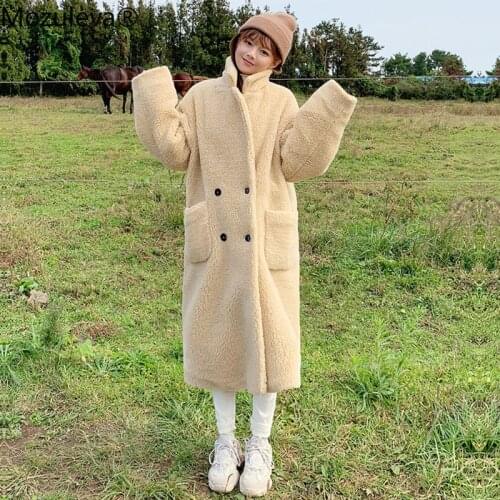 Mozuleva 2020 New Autumn Winter Faux Fur Long Coats Female Elegant Double Breasted Spliced Thick Warm Fur Coats Leather Jackets