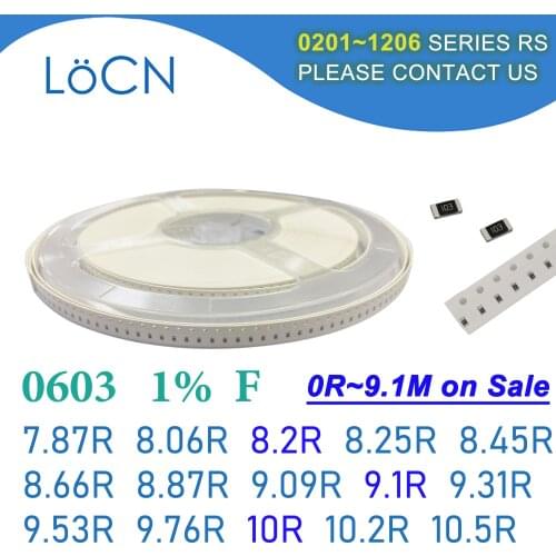 0603 1% 5000PCS SMD Resistor F 7.87R 8.06R 8.2R 8.25R 8.45R 8.66R 8.87R 9.09R 9.1R 9.31R 9.53R 9.76R 10R 10.2R 10.5R 1608 OHM