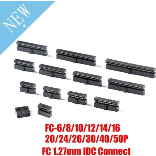 10PCS FC-6-50Pin 8P 10P 12P 14P IDC Socket Pin Dual Row Pitch 1.27mm IDC Connector Cable Socket Plug Ribbon Cable Connector