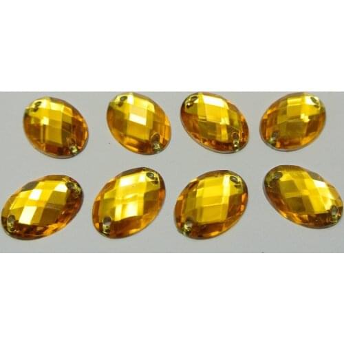 100 Gold Flatback Acrylic Oval Sewing Rhinestone Button 13X18mm Sew on bead