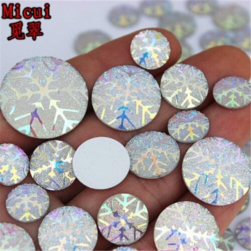 12/14/16/18/20/25mm Snowflake Glitter AB Color Round Rhinestone Flatback Applique Resin Gems Non Hotfix for Decoration DIY MC328