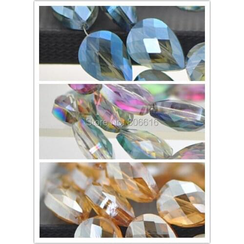 18*13MM 56Pcs Mix 3 Colors Flat Water Drop Glass Crystal Strand Jewelry Loose Beads
