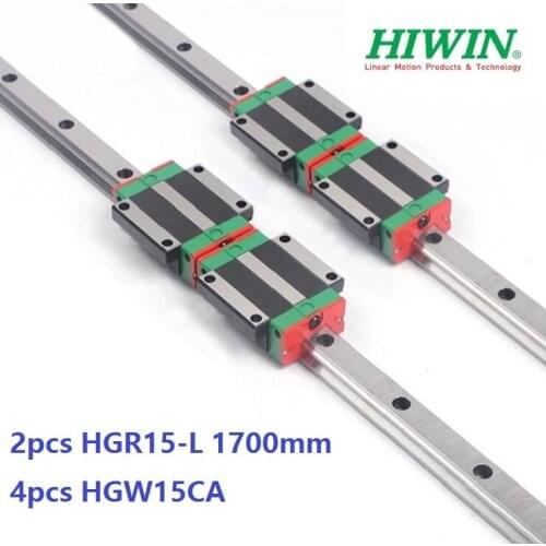2pcs origial Hiwin rail HGR15 -L 1700mm + 4pcs HGW15CA HGW15CC flange carriage blocks for cnc router