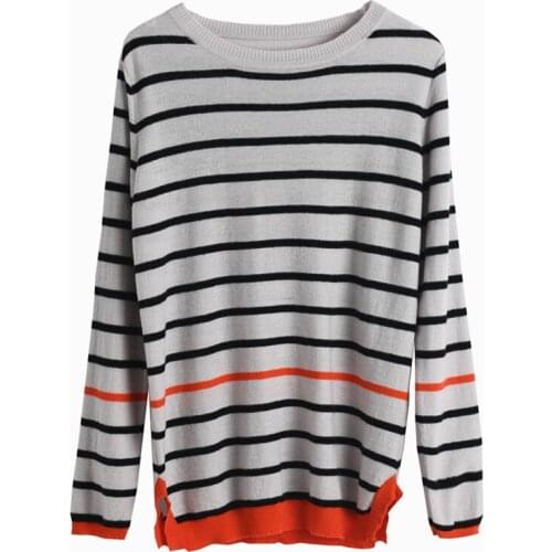 2019 Autumn Fashion Women O-neck Blouse Ultra Thin Striped Sweater Cashmere Loose Shirts Female Tops Pullovers Full Sleeve