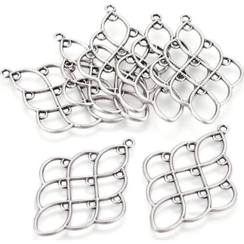 20pcs Tibetan Style Rhombus Chandelier Components Links Necklace Earring Connector Accessories 51x36x2mm, Hole: 2mm F80