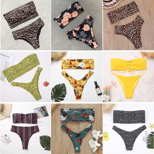 Bikini 2021 Swimwear Swimsuit Women Print High Waist Bikini Set Back Cross Bandeau Bathing Suit Female Beach Wear Biquini