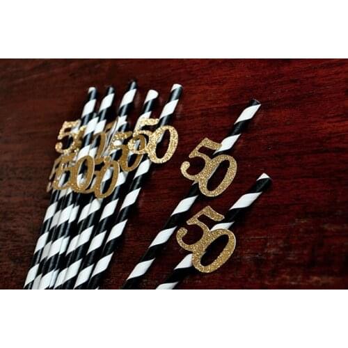 Glitter Black and Gold for 50th Paper Party drinking Straws birthday Wedding bridal baby shower Bachelorette Drinks barware