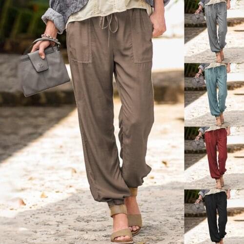 Summer Casual High Waist Ankle Tied Pants Women Pants Pockets for School