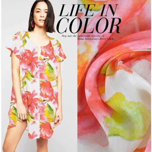 CNUM SL090Silk Linen/ Flower, Red /Silk Fabric 30% Silk 70% Linen /Width1.48yd Thickness 13mmm /Unit:Meter