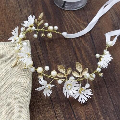 White Floral Headband Girl Bridal Head Wreath With Pearls Diamond Handmade Hairwear Flower Crown Wedding Hair Accessories TS175