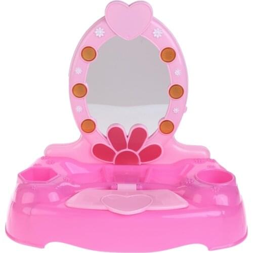 Kids Beauty Makeup Dressing Table Pretend Play Toy Set with Mirror Lights Music Sounds for Girls 3+ Years