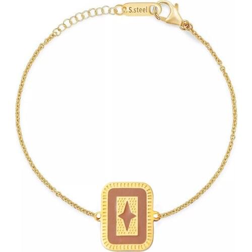 Boho Style Enamel Square Charm Bracelets Gold Link Chain Stainless Steel Geometric Bracelets For Women Vintage Jewelry Wholesale