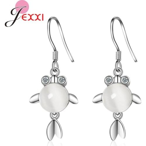 Hot Sale New Trend Genuine 925 Sterling Silver White Clear Opal Cute Goldfish Drop Earrings For Women Girls Fashion Jewelry