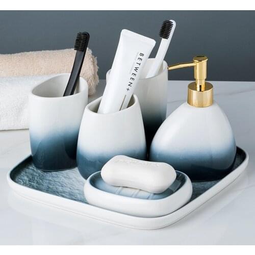 Gradient gray ceramic bathroom five-piece wash set couple brushing teeth cup bathroom supplies appliances