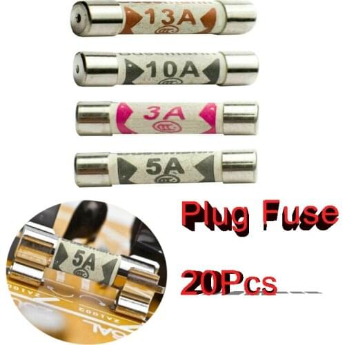 Ceramic Domestic Fuses Plug Top Household Mains Cartridge Fuse For Household Plug Tops And Appliances 20pcs