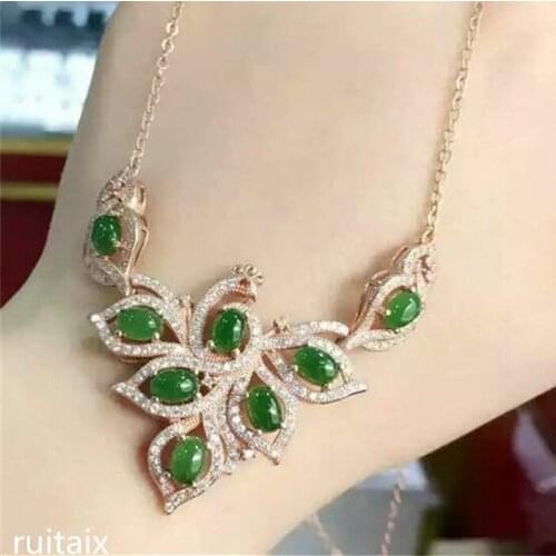 KJJEAXCMY boutique jewels S925 Pure silver inlay natural jasper female pendant + necklace clavicular chain plant floret vine or