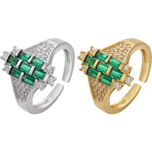 ZHUKOU gold silver color open ring for women green square CZ crystal women rings fashion rhombus rings Jewelry wholesale VJ133