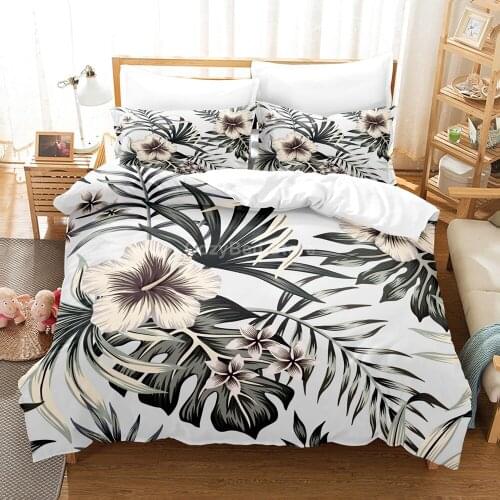 Grey Flower Leaf 3d Bedding Set Floral Duvet Cover Sets Comforter Bed Linen Twin Queen King Single Size Room Decor Kids Scenery
