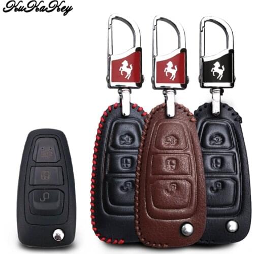 KUKAKEY Leather Car Key Case Key Bag For Ford New Focus Ecoboost Fiesta Ecosport Mondeo Car Key Cover Car Styling Accessories