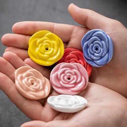 Creative Ceramic Rose Flower-Shaped Incense Burner Plant Incense Holder 7-Color Home Living Room Bedroom Office Decorations 1PC