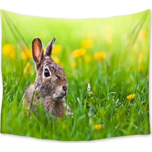 Rabbit Animal Spring Grassland Scenery Tapestry Wall Hanging Carpet Tapiz Bedspread Beach Mat Witchcraft Wall Cloth Tapestries
