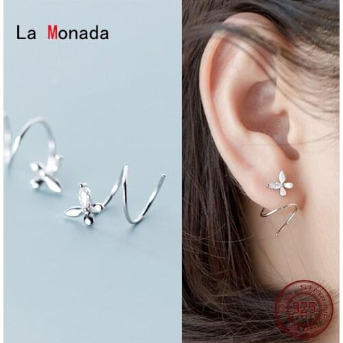 La Monada 925 Silver Hoop Earrings Spiral Butterfly Small Silver Earring 925 Woman 925 Silver Ear Piercing Earring For Girls