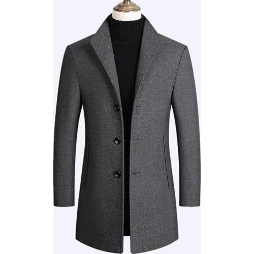 Mens Wool blend single-breasted coat for fall/winter new style solid color high-quality fashion luxury brand clothing